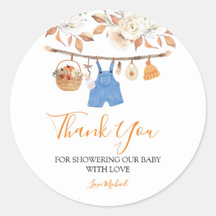 Sticker Rond Vêtements de garçon Citrouille Automne Baby shower