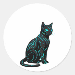 Sticker Rond Vêtements de joueur de chat cyberpunk futuriste Cy