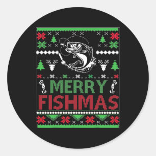 Sticker Rond Vêtements de Noël pour pêche laids B Poisson