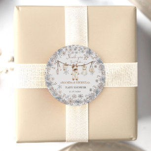 Sticker Rond Vêtements pour bébés d'hiver Baby shower Merci