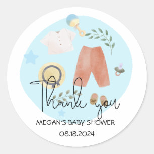 Sticker Rond Vêtements simples mignons Baby shower bleu Merci