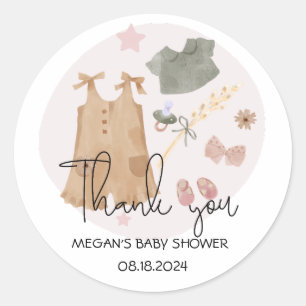Sticker Rond Vêtements simples mignons Merci Baby shower rose