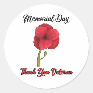 Sticker Rond Veterans Day Pride USA Memorial Day Poppy Poppy