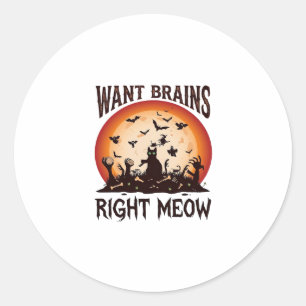 Sticker Rond Veux cerveaux tout de suite Halloween Chat noir or