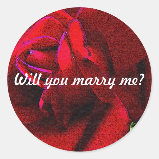 Sticker Rond "Veux-tu m'épouser ?" message sur rose rouge (Devant)