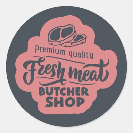 Sticker Rond viande de boucherie de qualité supérieure (Devant)