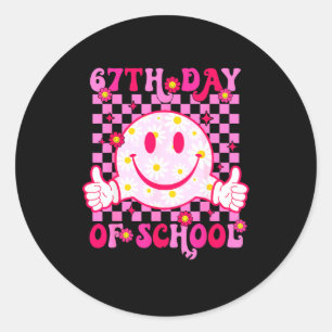 Sticker Rond Vibes 67e jour d'école T visage souriant mignon