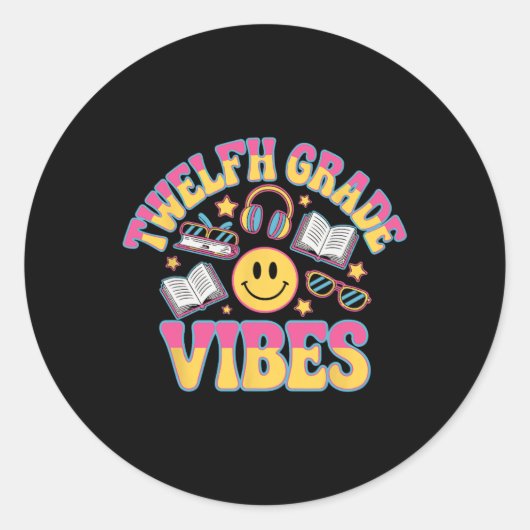 Sticker Rond Vibes de 12e année Enseignant de 12e année (Devant)