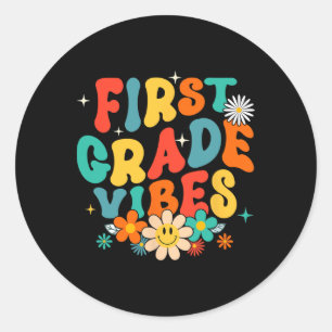 Sticker Rond Vibes de 1re année Retour à l'école Rétro Première