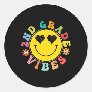 Sticker Rond Vibes de 2e année Visage heureux Sourire Cadeau Ck