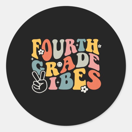 Sticker Rond Vibes de 4e année - Équipe de 4e année Rétro 1er j (Devant)