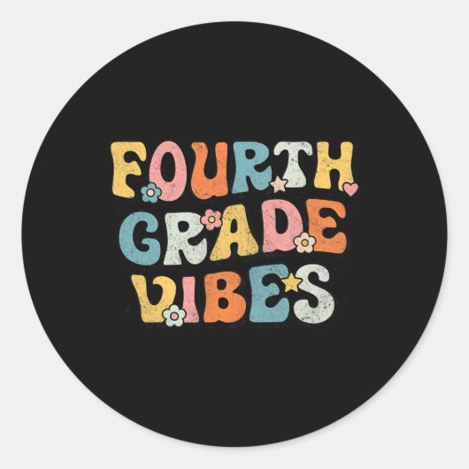 Sticker Rond Vibes de 4e année Équipe Rétro 1er jour de Scho (Devant)