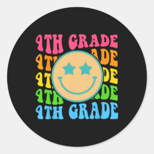 Sticker Rond Vibes de 4e année super Face Retro Enseignants Ret