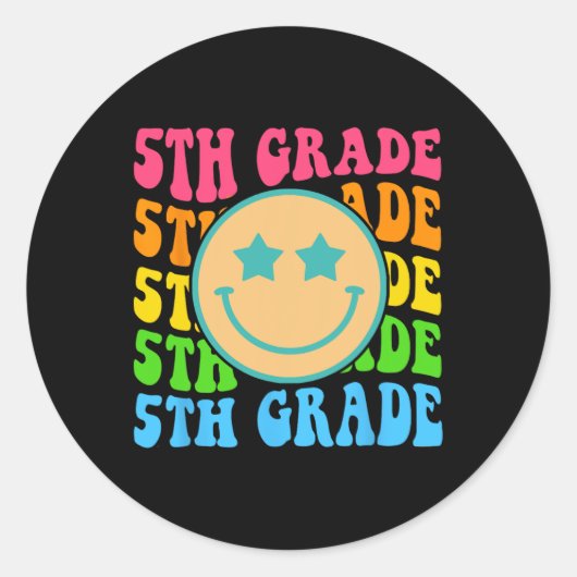 Sticker Rond Vibes de cinquième année super Face Retro Enseigna (Devant)