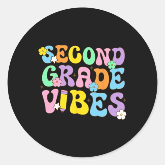 Sticker Rond Vibes De Classe Retour À L'École Rétro 2E Année En (Devant)