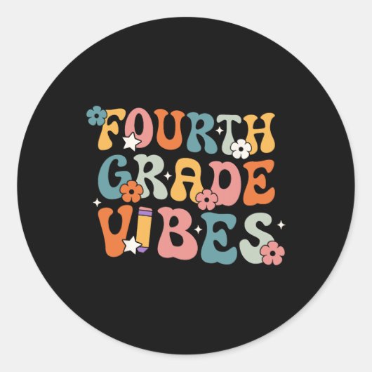 Sticker Rond Vibes de classe Retour à l'école Rétro 4e année En (Devant)