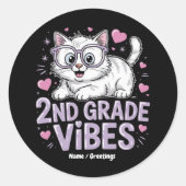 Sticker Rond Vibes De Deuxième Année Amoureux des chats Mignonn (Devant)