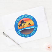 Sticker Rond Vibes de l'île tropicale, coucher de soleil avec p (Enveloppe)