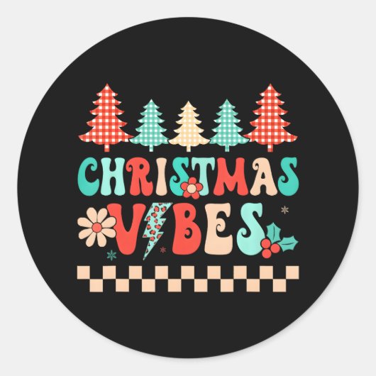 Sticker Rond Vibes de Noël Joyeuses super Famille Hippie (Devant)