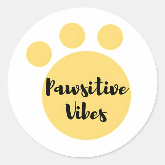 Sticker Rond Vibes de pawsitive, T-shirt à patte de chien jaune (Devant)