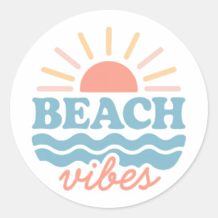 Sticker Rond Vibes de plage rétro pastel Vacances d'été