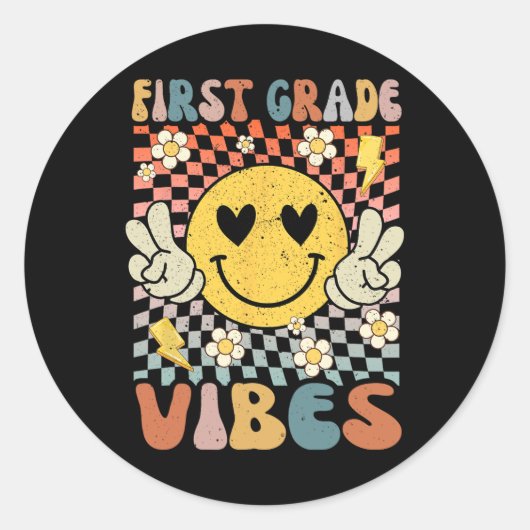 Sticker Rond Vibes de première année 1ère année Retro Enseignan (Devant)