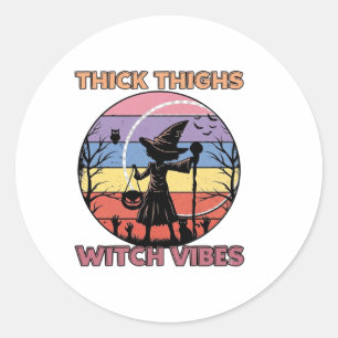 Sticker Rond Vibes de sorcière aux cuisses épaisses Silhouette
