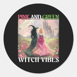 Sticker Rond Vibes De Sorcières Rose Et Vert Halloween Femmes