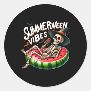 Sticker Rond Vibes de Summerween squelette effrayant Halloween