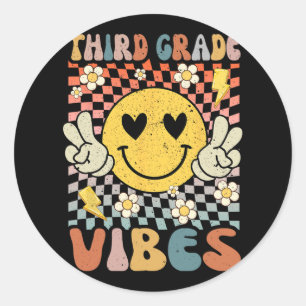 Sticker Rond Vibes de troisième année Enseignant rétro de 3e an