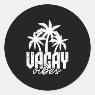 Sticker Rond Vibes de vacances palmiers rétro vintage plage été