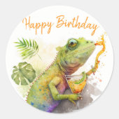 Sticker Rond Vibes d'été Aquarelle Chameleon - Joyeux anniversa (Devant)