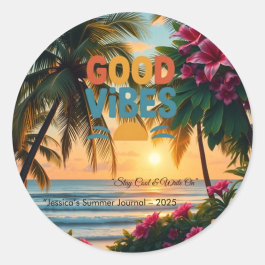 Sticker Rond Vibes d'été Carnet tropical (Devant)