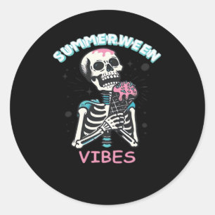 Sticker Rond Vibes d'été Éffrayant Citrouille d'été classique