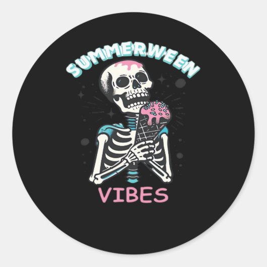 Sticker Rond Vibes d'été Éffrayant Citrouille d'été classique (Devant)