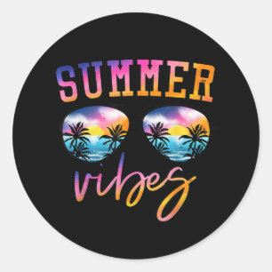 Sticker Rond Vibes D'Été Lunettes De Soleil Avec Palm Tree Funn