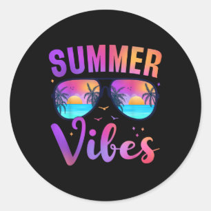 Sticker Rond Vibes d'été Palm Sungles les années 70 Beach Life