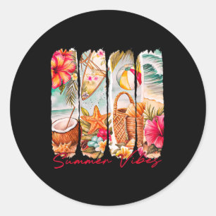 Sticker Rond Vibes d'été Plage Retro Vacances d'été Corresponda