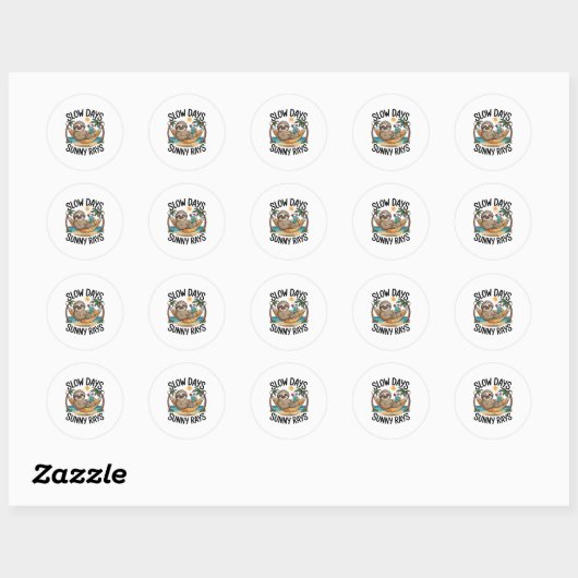Sticker Rond Vibes d'été Sloth Funny Lazy Float (Feuille)