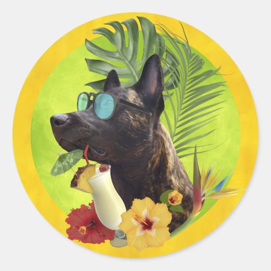 Sticker Rond Vibes d'été tropicales de Dutchie (Devant)