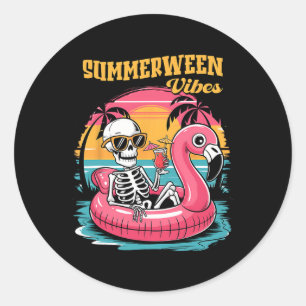 Sticker Rond Vibes d'étéween Squelette Vacances d'été Drôle de