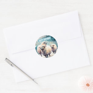 Sticker Rond Vibes d'hiver Mouton - Fête d'anniversaire -