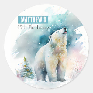 Sticker Rond Vibes d'hiver Ours - Fête d'anniversaire -