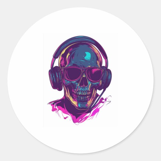 Sticker Rond Vibes DJ crâne (Devant)