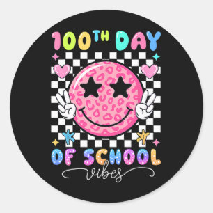 Sticker Rond Vibes du 100e jour d'école Visage souriant mignon
