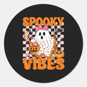 Sticker Rond Vibes éffrayant Ghost Retro Super Halloween Femmes