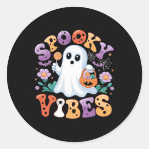 Sticker Rond Vibes éffrayant Ghost Retro Super Halloween Kids G