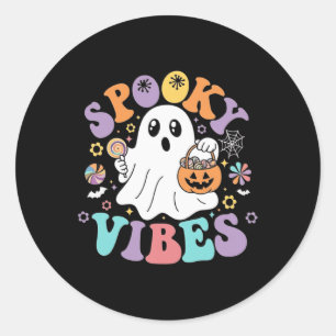 Sticker Rond Vibes éffrayant Ghost Retro Super Halloween Kids G