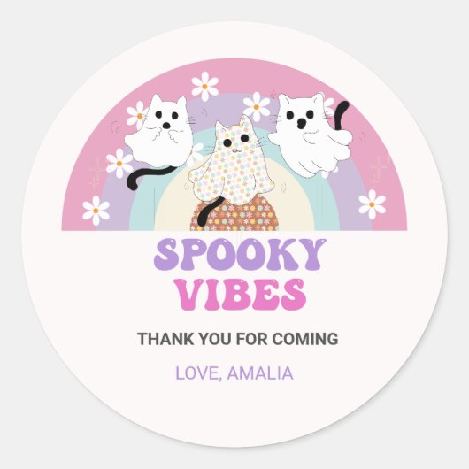 Sticker Rond Vibes éffrayantes Retro Halloween Fantôme Annivers (Devant)