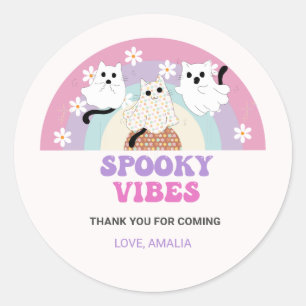 Sticker Rond Vibes éffrayantes Retro Halloween Fantôme Annivers